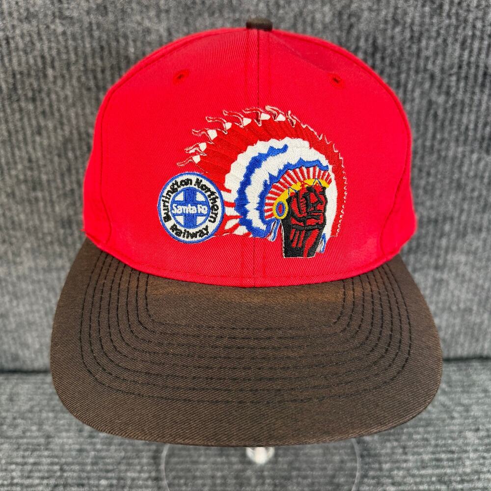 Vintage Burlington Northern Santa Fe BNSF Otto Cap Snapback Railroad Hat Red